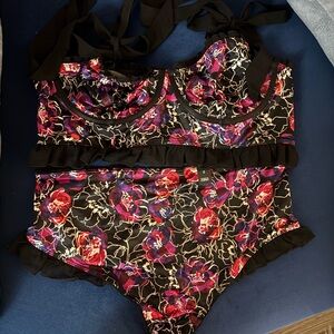 Torrid Black and Purple Floral Swimwear